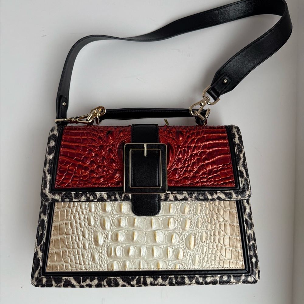 Brahmin Red and Cream Croc-Embossed Shoulder Bag